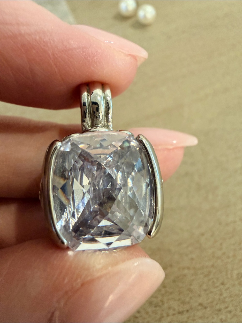 Silver Clear Cushion-Cut Cubic Zirconia Pendant